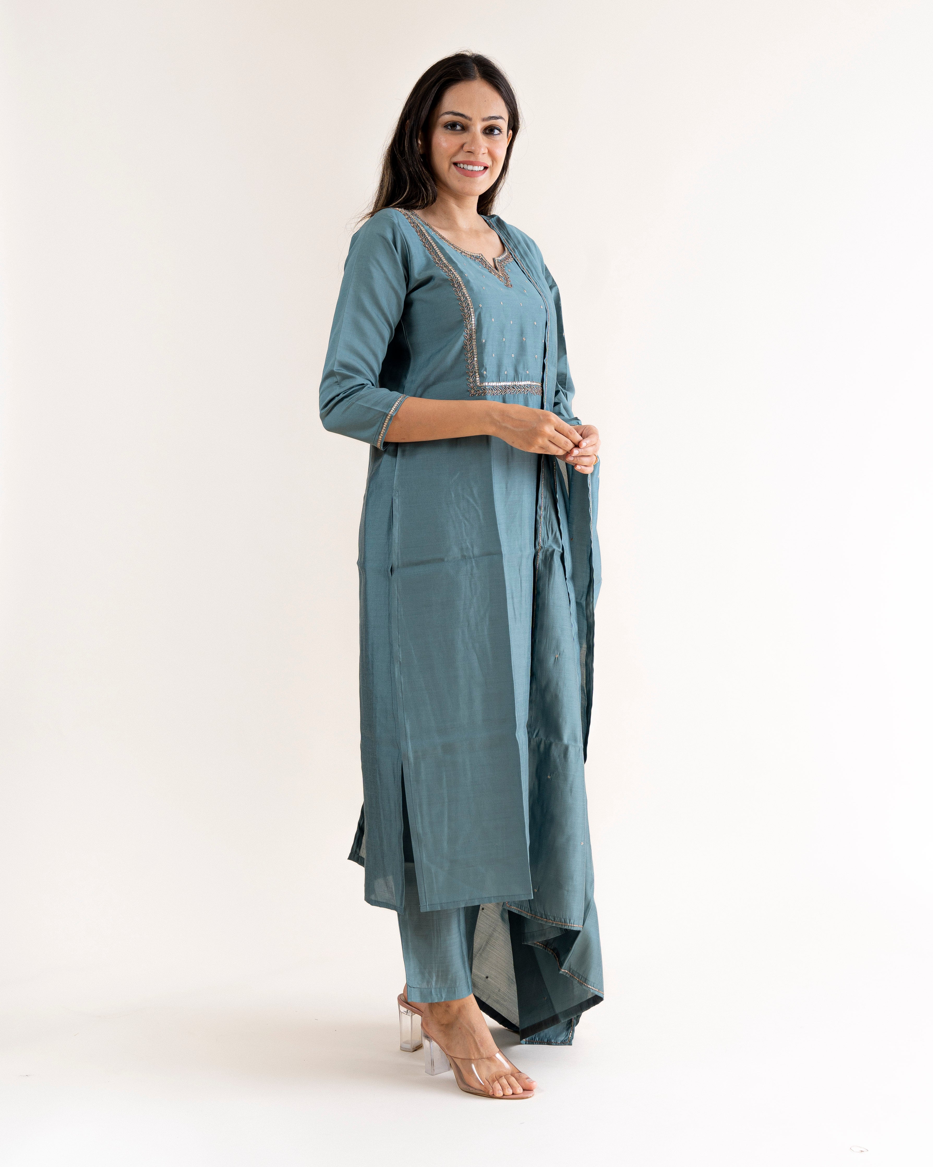 Indian Women Embroided Kurti Pant With Dupatta Set Blue Suits - Etsy in  2023 | Indian women, Traditional indian dress, Long kurti with skirt